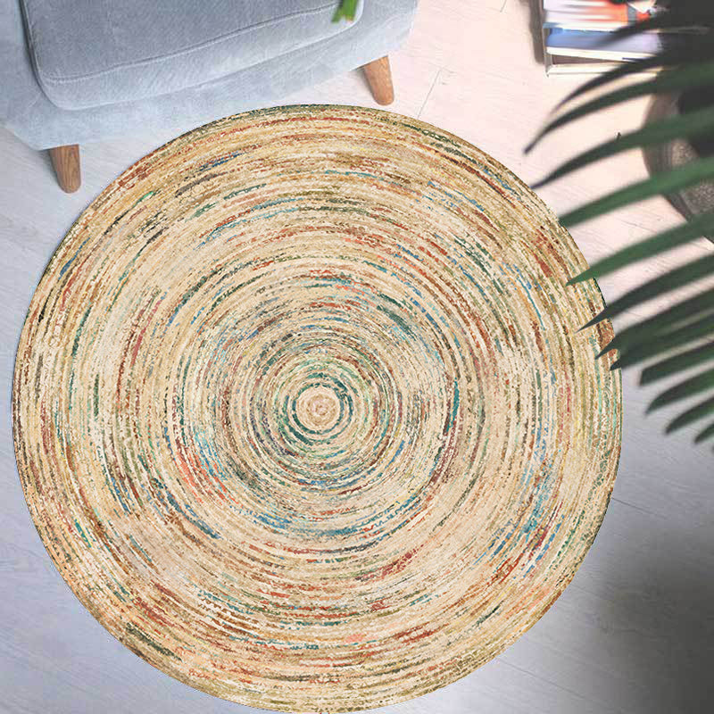 Avtoit | Retro Tribal Circles Pattern Carpet Yellow and Red Polyester Carpet Washable Pet Friendly Non-Slip Carpet for the Living Room