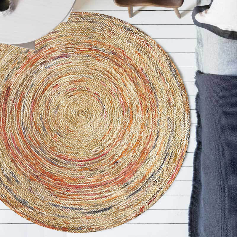 Avtoit | Retro Tribal Circles Pattern Carpet Yellow and Red Polyester Carpet Washable Pet Friendly Non-Slip Carpet for the Living Room