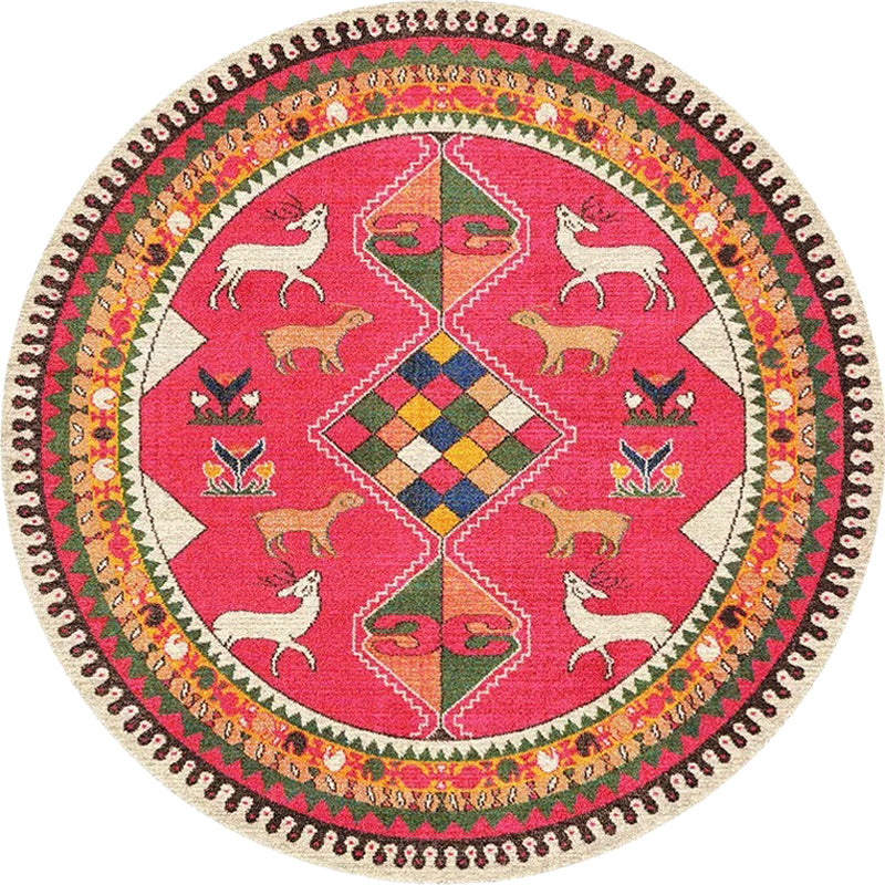Avtoit | Retro Tribal Circles Pattern Carpet Yellow and Red Polyester Carpet Washable Pet Friendly Non-Slip Carpet for the Living Room