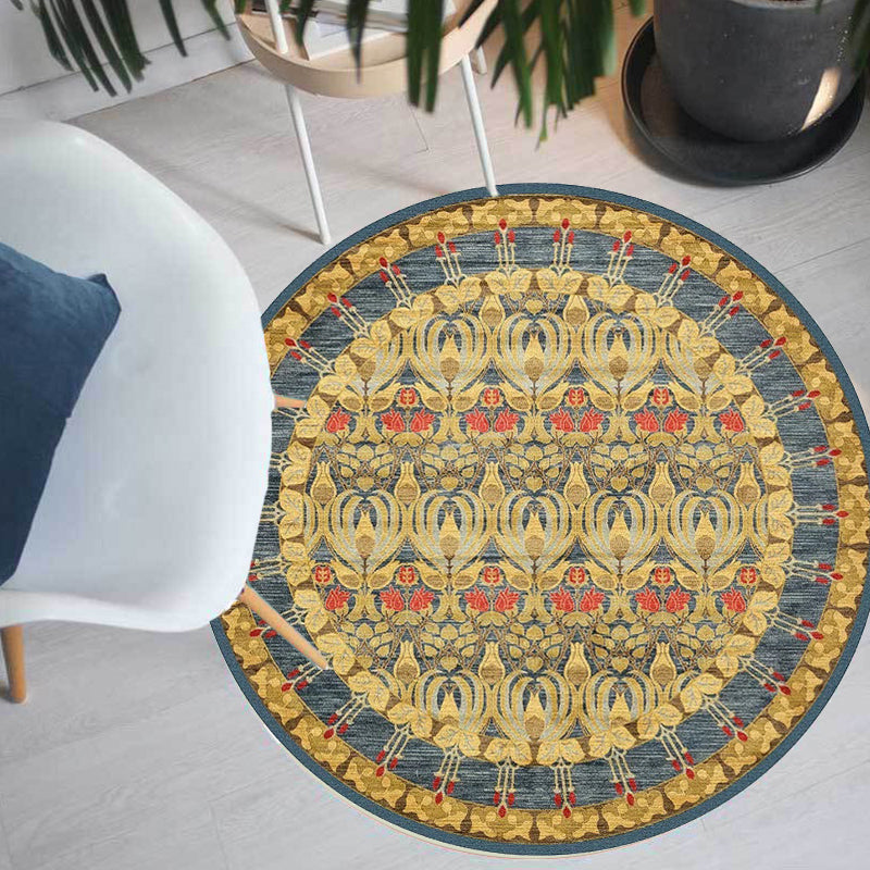 Avtoit | Retro Tribal Circles Pattern Carpet Yellow and Red Polyester Carpet Washable Pet Friendly Non-Slip Carpet for the Living Room