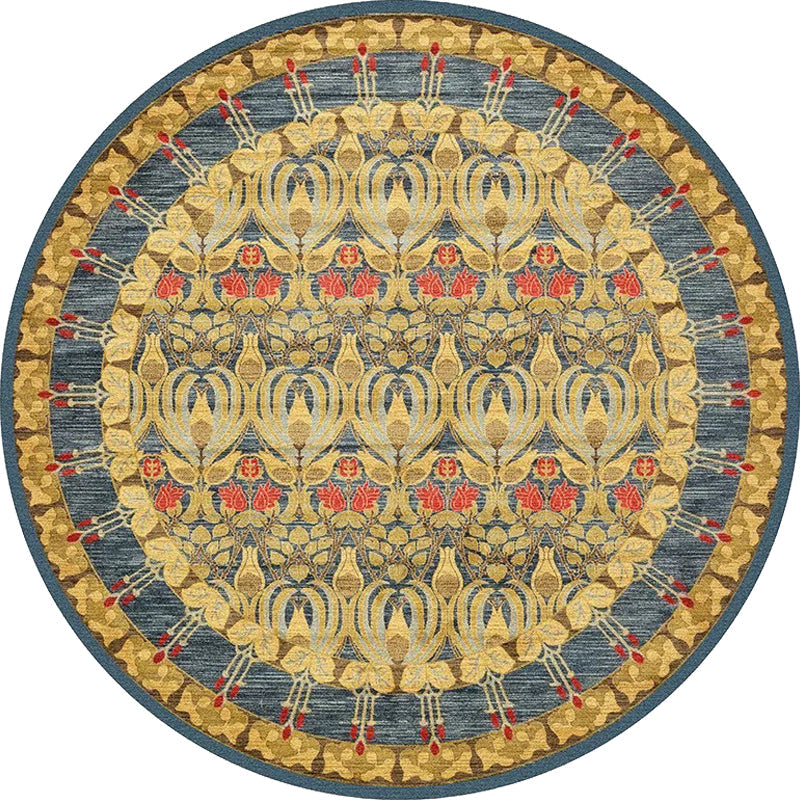 Avtoit | Retro Tribal Circles Pattern Carpet Yellow and Red Polyester Carpet Washable Pet Friendly Non-Slip Carpet for the Living Room