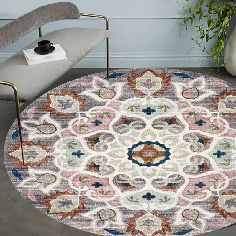Avtoit | Retro Tribal Circles Pattern Carpet Yellow and Red Polyester Carpet Washable Pet Friendly Non-Slip Carpet for the Living Room