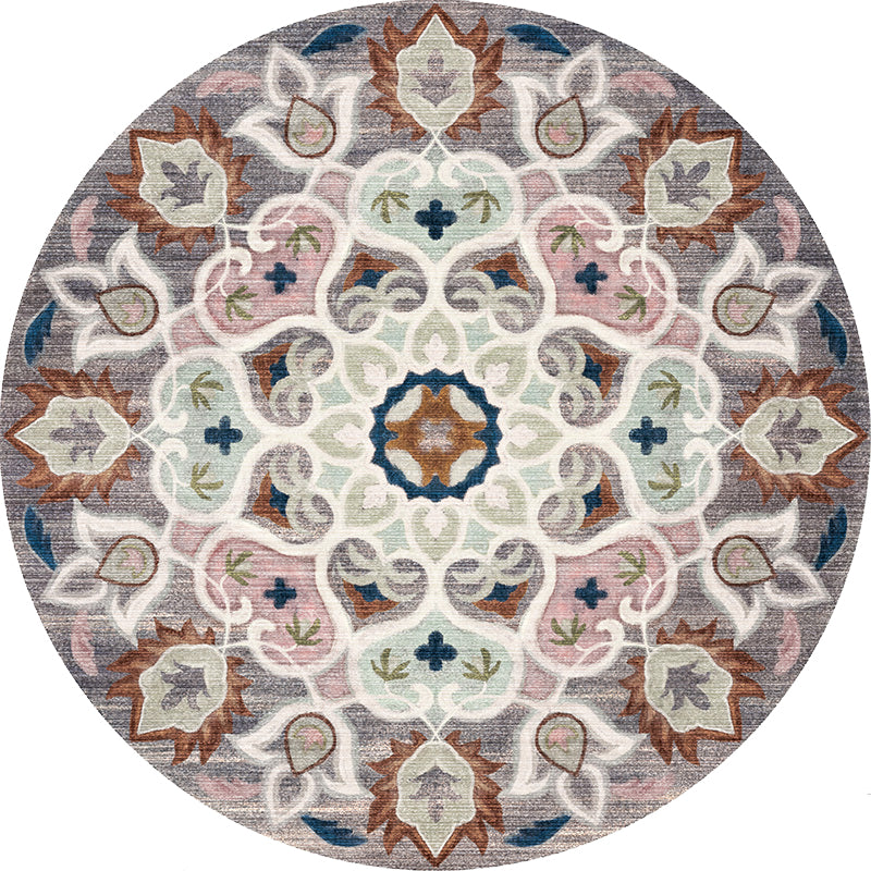 Avtoit | Retro Tribal Circles Pattern Carpet Yellow and Red Polyester Carpet Washable Pet Friendly Non-Slip Carpet for the Living Room