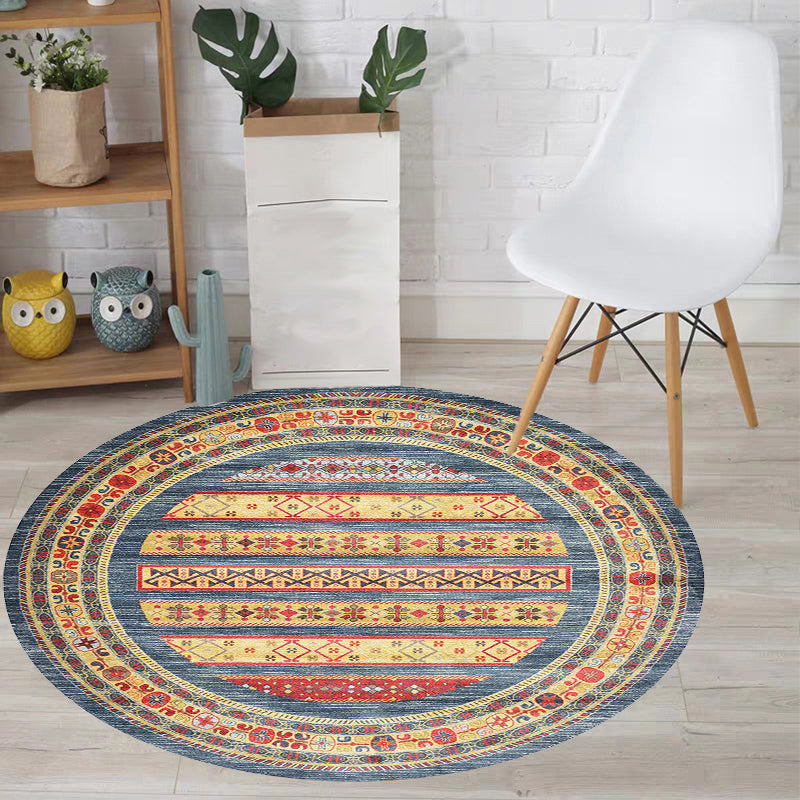 Avtoit | Retro Tribal Circles Pattern Carpet Yellow and Red Polyester Carpet Washable Pet Friendly Non-Slip Carpet for the Living Room