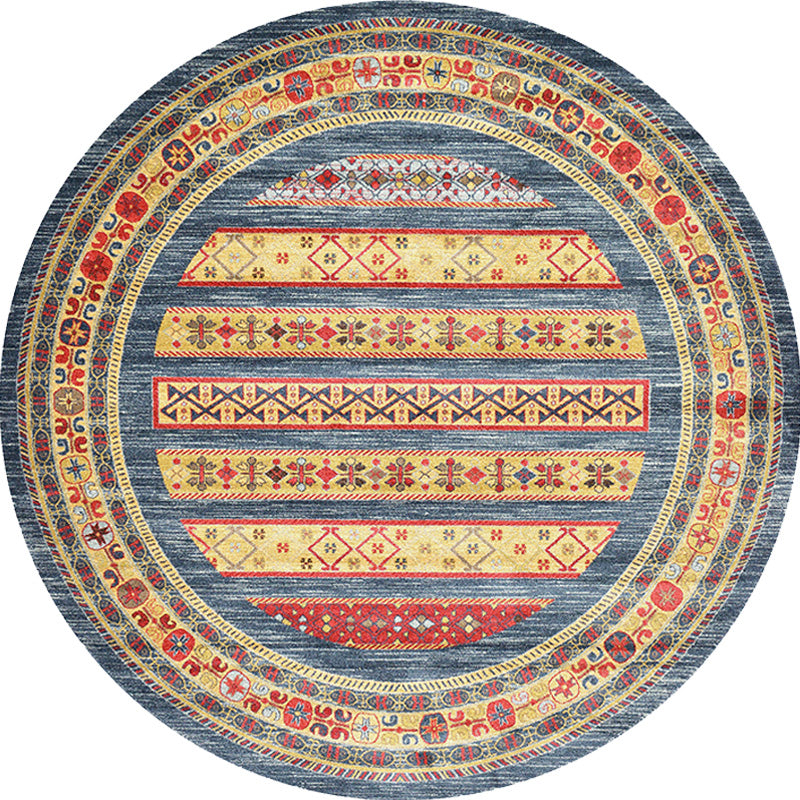 Avtoit | Retro Tribal Circles Pattern Carpet Yellow and Red Polyester Carpet Washable Pet Friendly Non-Slip Carpet for the Living Room