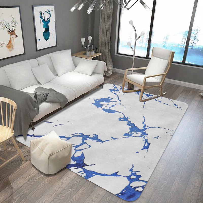 Avtoit | Unique abstract rug Blue and White Shabby Chic rug Polyester Machine washable Non-slip rug for the living room