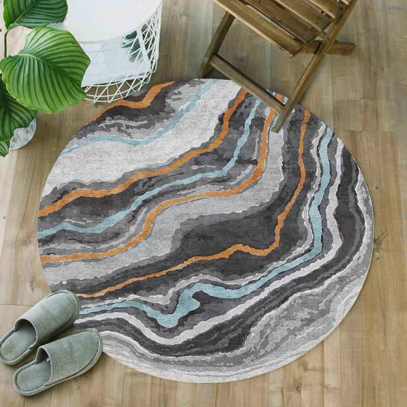 Avtoit | Funky Contemporary Rug Multicolored Watercolor and Swirl Stripe Pattern Rug Pet Friendly Non-Slip Washable Rug for the Home Office