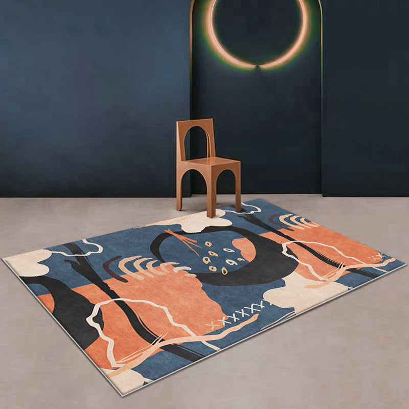 Avtoit | Funky Nordic Rug Orange and Blue Abstract Rug Pet-Friendly Non-Slip Washable Rug for Decoration