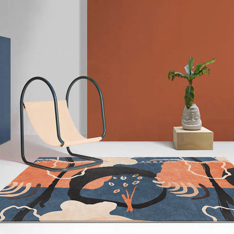 Avtoit | Funky Nordic Rug Orange and Blue Abstract Rug Pet-Friendly Non-Slip Washable Rug for Decoration