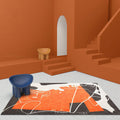 Avtoit | Orange and Black Abstract Area Rug Polyester Modern Rug Washable Non-Slip Pet-Friendly Area Rug for Living Room