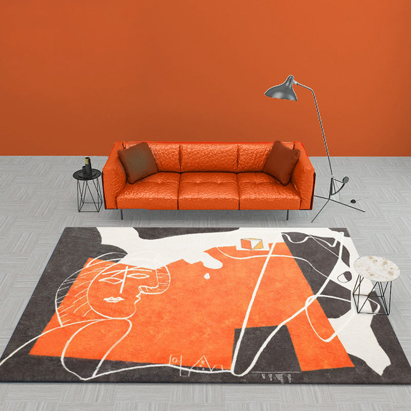 Avtoit | Orange and Black Abstract Area Rug Polyester Modern Rug Washable Non-Slip Pet-Friendly Area Rug for Living Room