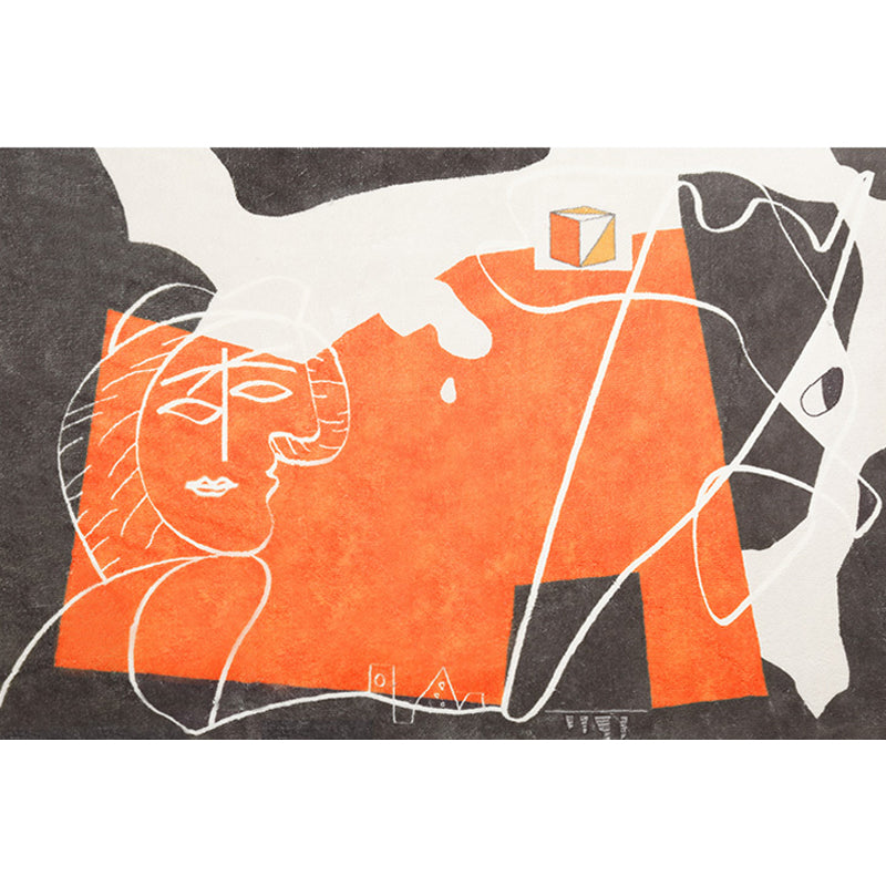 Avtoit | Orange and Black Abstract Area Rug Polyester Modern Rug Washable Non-Slip Pet-Friendly Area Rug for Living Room