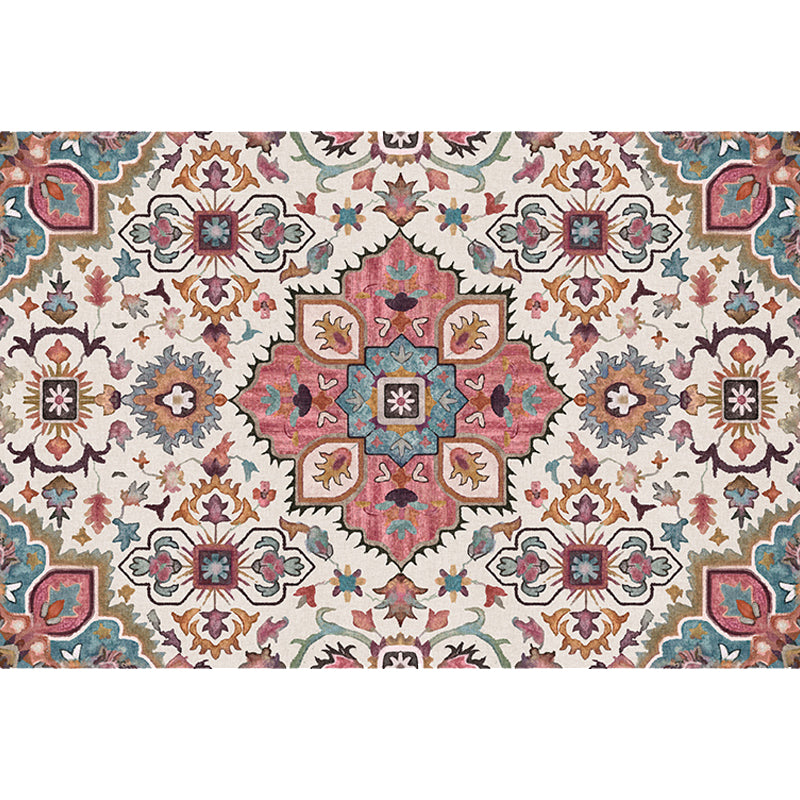 Avtoit | Traditional Tribal Flower Pattern Rug Multicolored Moroccan Rug Polyester Pet Friendly Non-Slip Back Washable Rug for Living Room