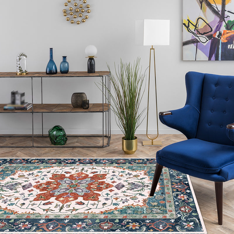 Avtoit | Traditional Tribal Flower Pattern Rug Multicolored Moroccan Rug Polyester Pet Friendly Non-Slip Back Washable Rug for Living Room