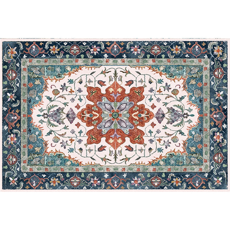 Avtoit | Traditional Tribal Flower Pattern Rug Multicolored Moroccan Rug Polyester Pet Friendly Non-Slip Back Washable Rug for Living Room