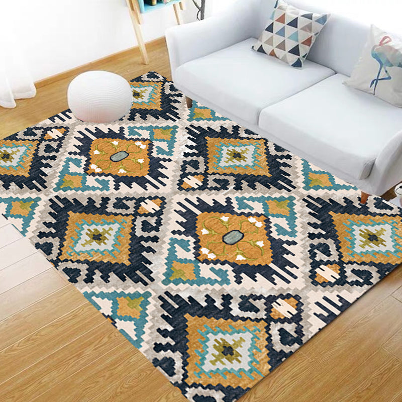 Avtoit | Traditional Tribal Flower Pattern Rug Multicolored Moroccan Rug Polyester Pet Friendly Non-Slip Back Washable Rug for Living Room