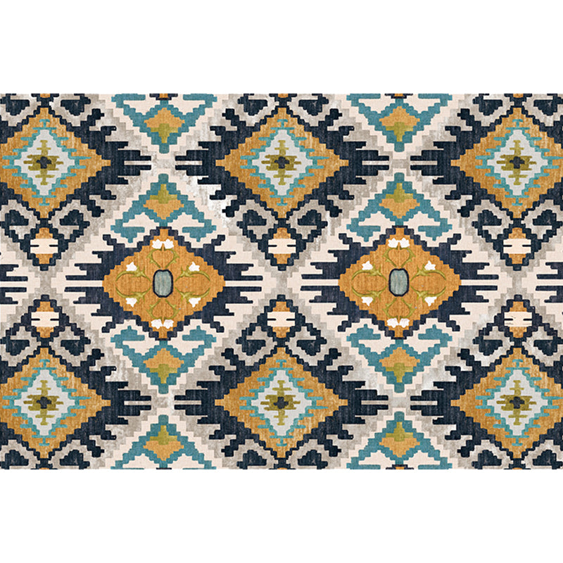Avtoit | Traditional Tribal Flower Pattern Rug Multicolored Moroccan Rug Polyester Pet Friendly Non-Slip Back Washable Rug for Living Room