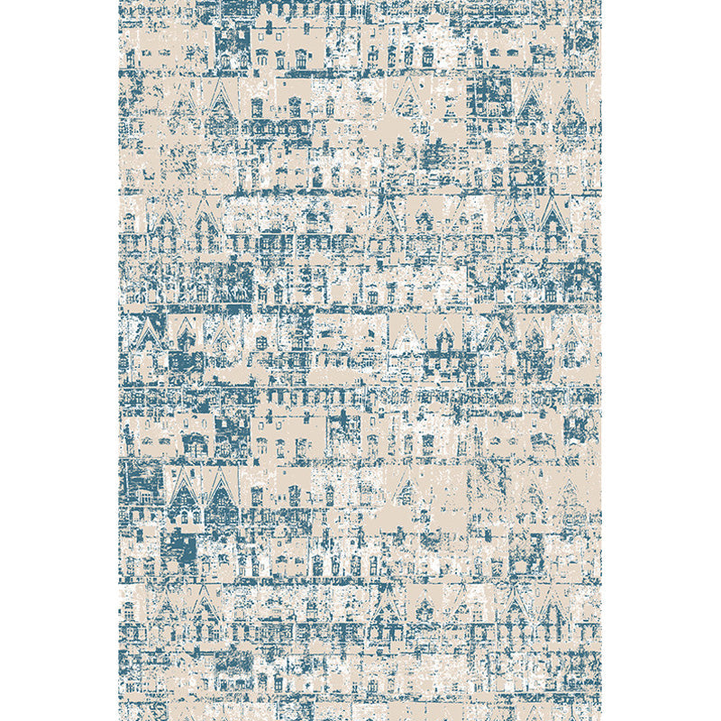 Avtoit | Shabby Chic Tribal Pattern Carpet Blue Polyester Carpet Washable Pet-Friendly Non-Slip Carpet for the Living Room