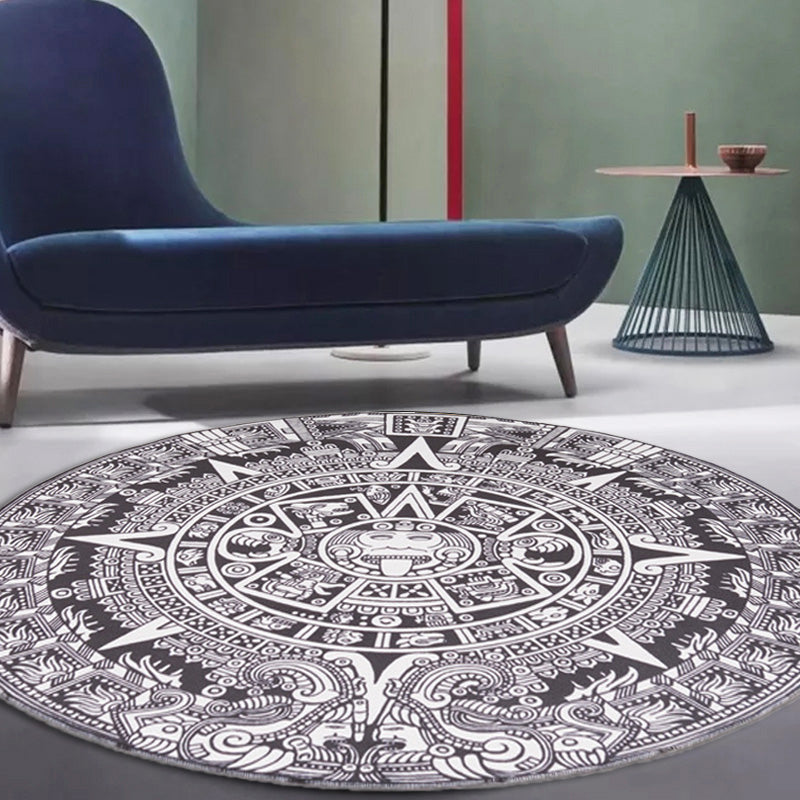 Avtoit | Vintage Floral Pattern Carpet Blue and Black Polyester Carpet Washable Pet-Friendly Non-Slip Carpet for Living Room