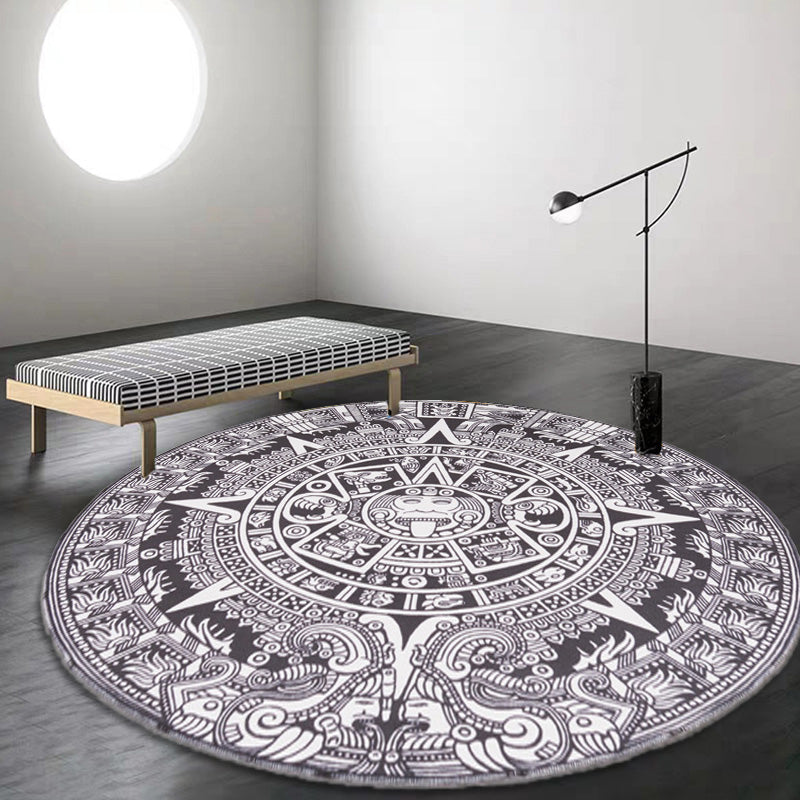 Avtoit | Vintage Floral Pattern Carpet Blue and Black Polyester Carpet Washable Pet-Friendly Non-Slip Carpet for Living Room