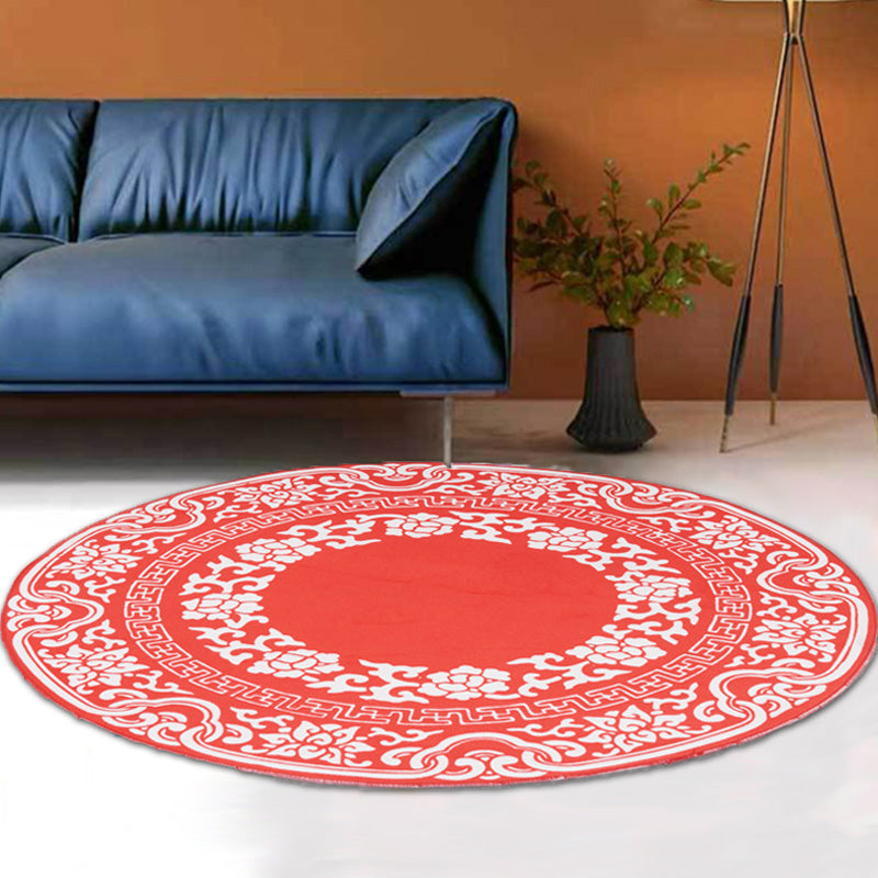 Avtoit | Vintage Floral Pattern Carpet Blue and Black Polyester Carpet Washable Pet-Friendly Non-Slip Carpet for Living Room