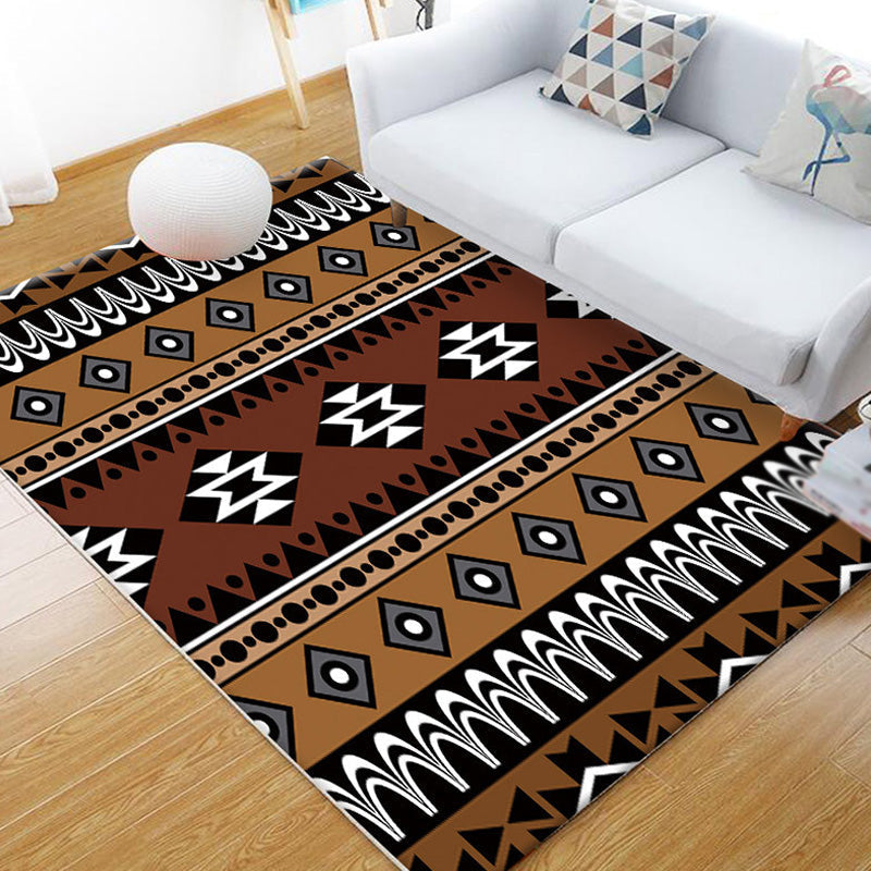 Avtoit | Stamm Geometric Pattern Carpet Brown and Green Polyester Carpet Washable Pet Friendly Non-Slip Carpet for Living Room