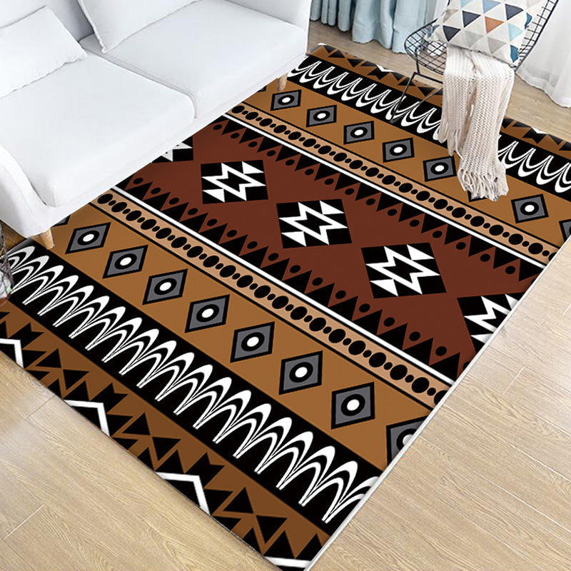 Avtoit | Stamm Geometric Pattern Carpet Brown and Green Polyester Carpet Washable Pet Friendly Non-Slip Carpet for Living Room