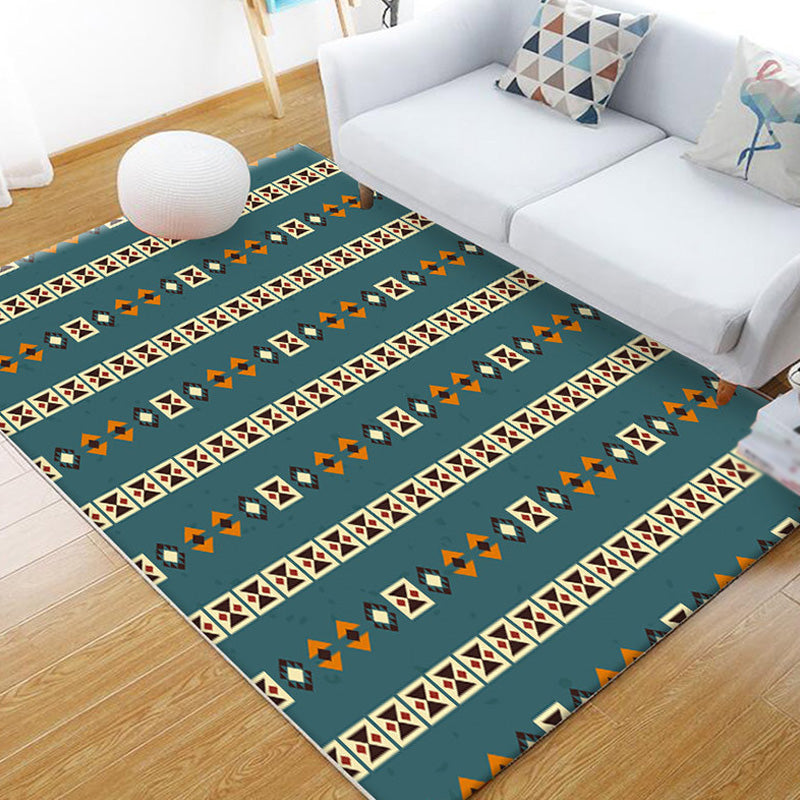 Avtoit | Stamm Geometric Pattern Carpet Brown and Green Polyester Carpet Washable Pet Friendly Non-Slip Carpet for Living Room
