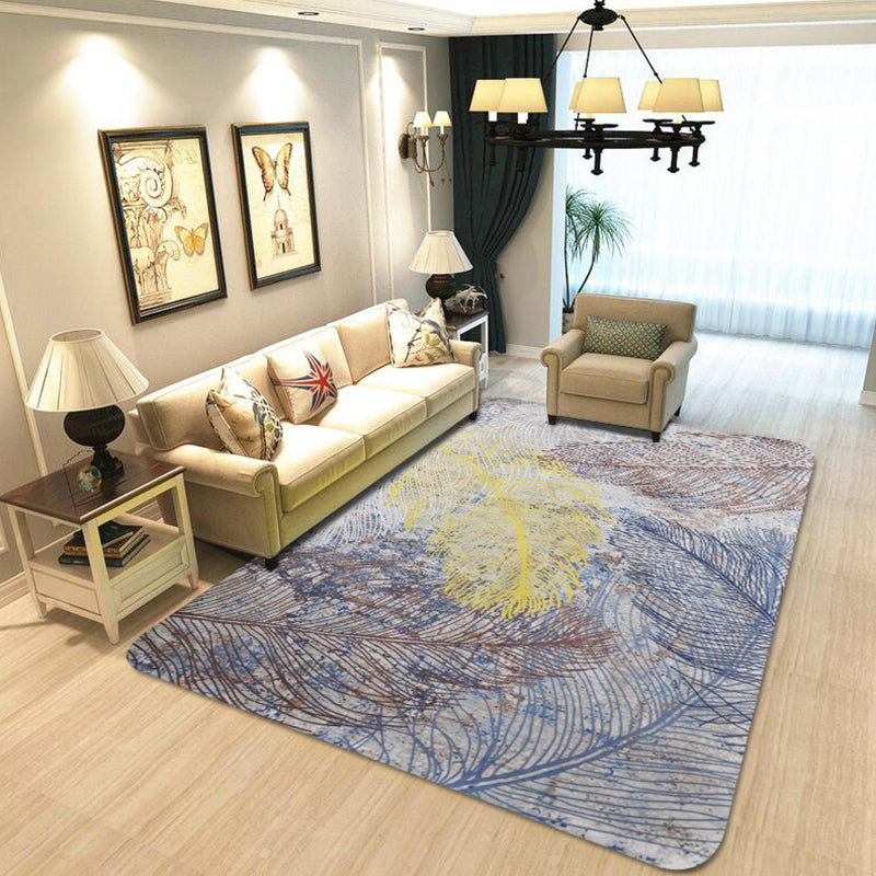Avtoit | Yellow Shabby Chic Carpet Polyester Feather Pattern Carpet Machine Washable Non-Slip Back Carpet for Decoration