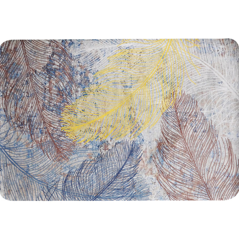Avtoit | Yellow Shabby Chic Carpet Polyester Feather Pattern Carpet Machine Washable Non-Slip Back Carpet for Decoration