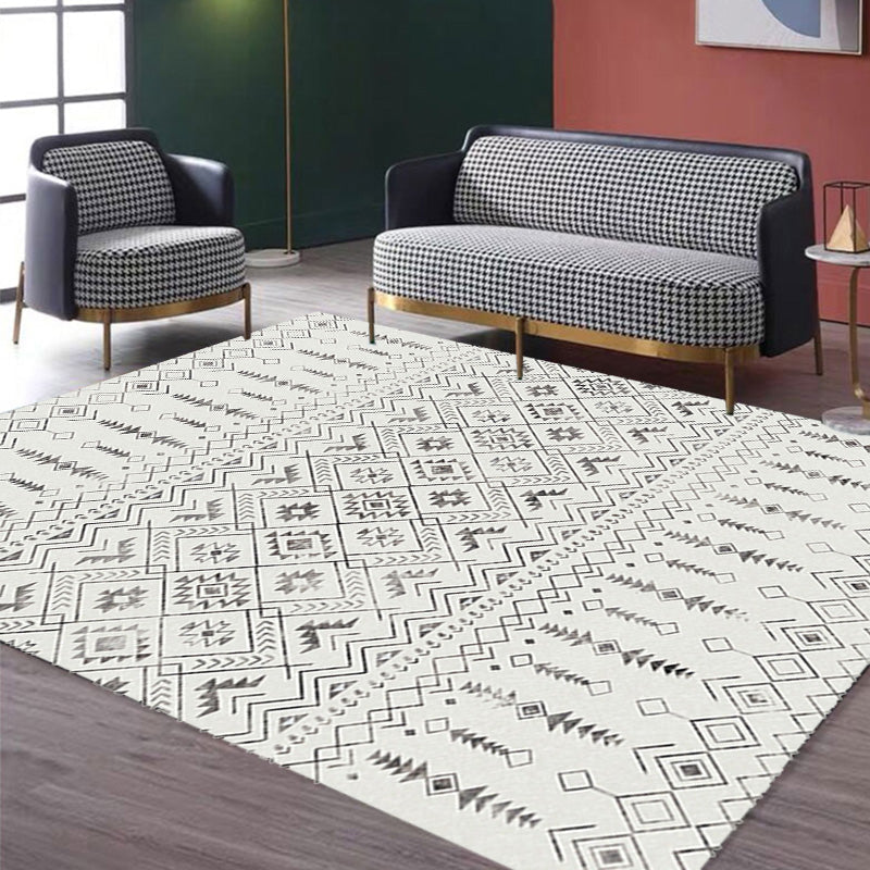 Avtoit | White and black bohemian carpet Polyester striped pattern carpet pet-friendly washable non-slip backing carpet for decoration