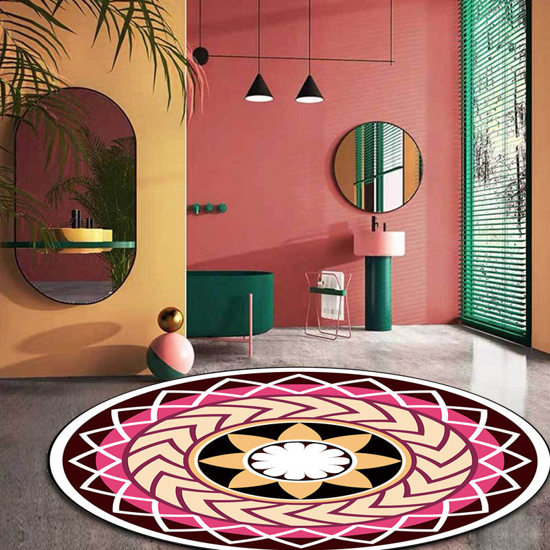 Avtoit | Moroccan floral pattern rug with moon black and red polyester rug machine washable pet-friendly non-slip rug for the living room