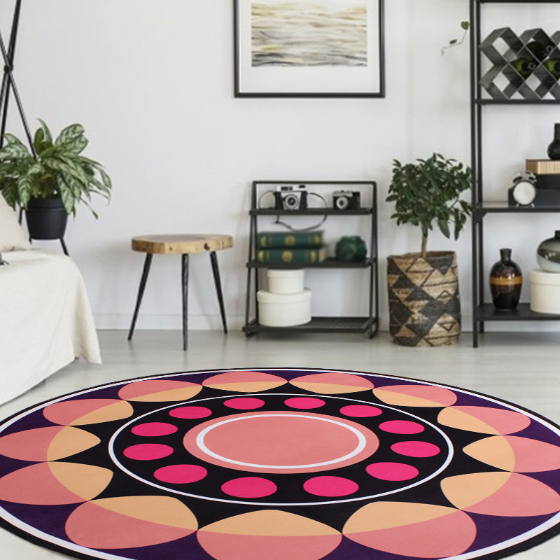 Avtoit | Moroccan floral pattern rug with moon black and red polyester rug machine washable pet-friendly non-slip rug for the living room