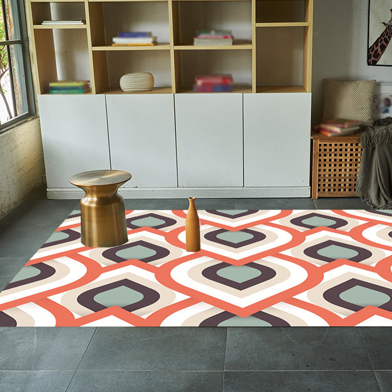 Avtoit | Moroccan geometric pattern rug in orange and brown, polyester rug, washable, pet-friendly, non-slip, area rug for the living room