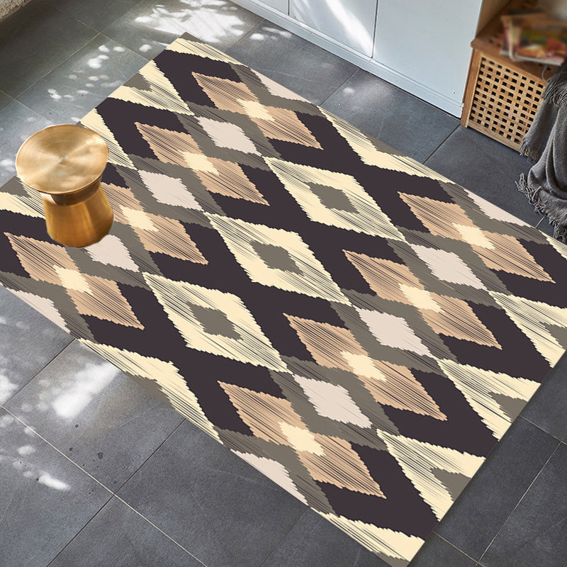 Avtoit | Moroccan geometric pattern rug in orange and brown, polyester rug, washable, pet-friendly, non-slip, area rug for the living room