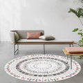 Avtoit | Stylish Tribal Circle Pattern Rug Grey Moroccan Rug Polyester Pet Friendly Non-Slip Back Washable Rug for Living Room