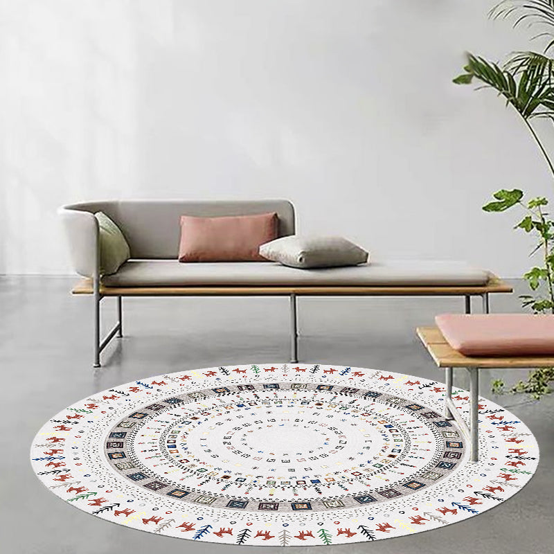 Avtoit | Stylish Tribal Circle Pattern Rug Grey Moroccan Rug Polyester Pet Friendly Non-Slip Back Washable Rug for Living Room