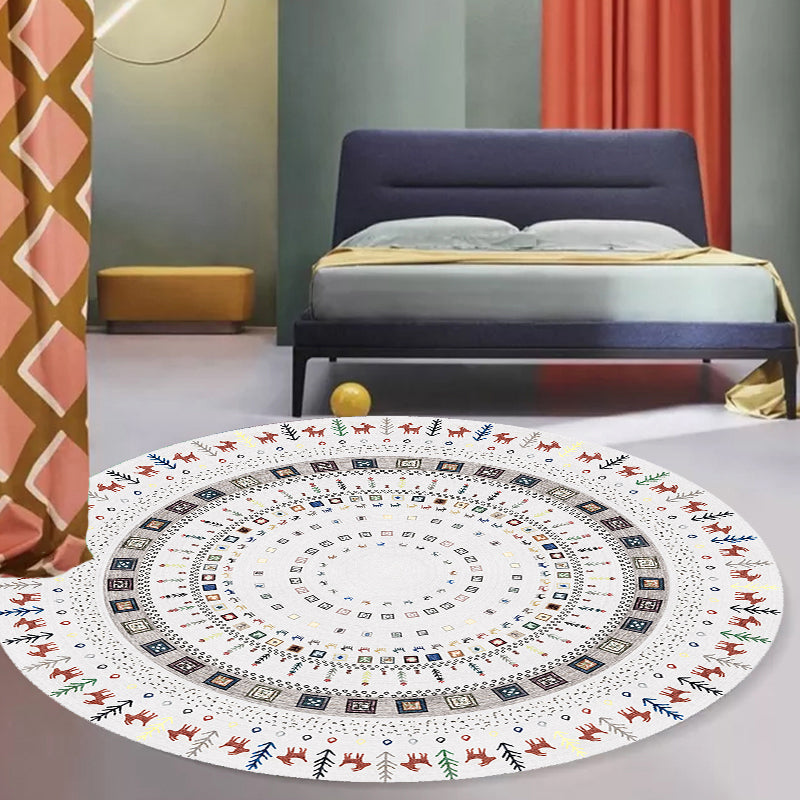 Avtoit | Stylish Tribal Circle Pattern Rug Grey Moroccan Rug Polyester Pet Friendly Non-Slip Back Washable Rug for Living Room