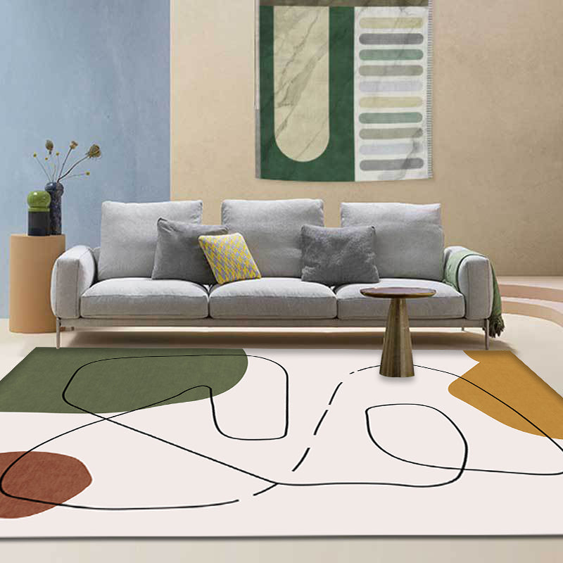 Avtoit | Contemporary Abstract Carpet Brown and Green Polyester Carpet Non-Slip Back Washable Pet Friendly Carpet for Home