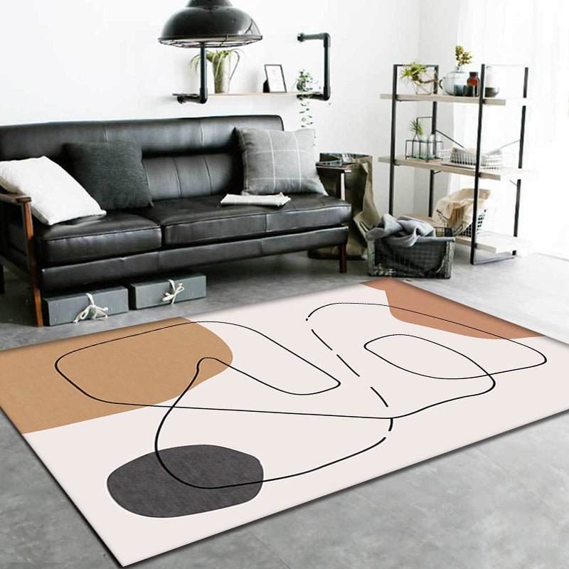 Avtoit | Contemporary Abstract Carpet Brown and Green Polyester Carpet Non-Slip Back Washable Pet Friendly Carpet for Home