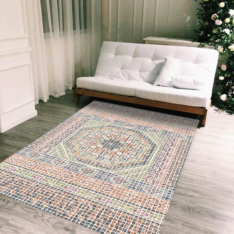Avtoit | Bohemian striped patterned rug with flowers Multicolored Polyester rug Machine washable non-slip back rug for living room