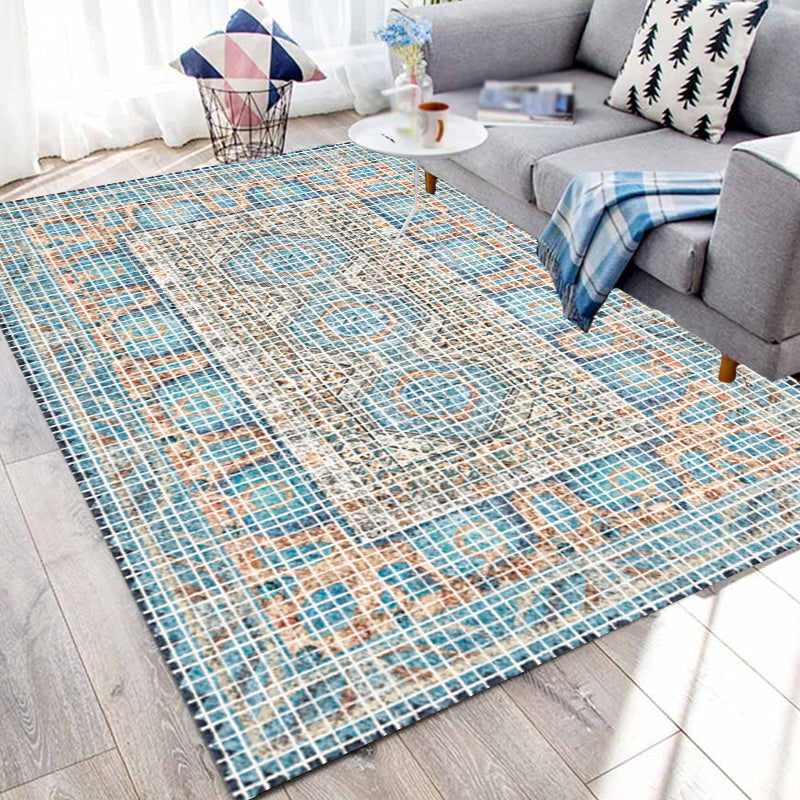 Avtoit | Bohemian striped patterned rug with flowers Multicolored Polyester rug Machine washable non-slip back rug for living room