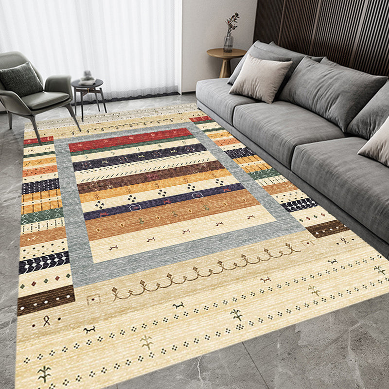 Avtoit | Bohemian striped patterned rug with flowers Multicolored Polyester rug Machine washable non-slip back rug for living room