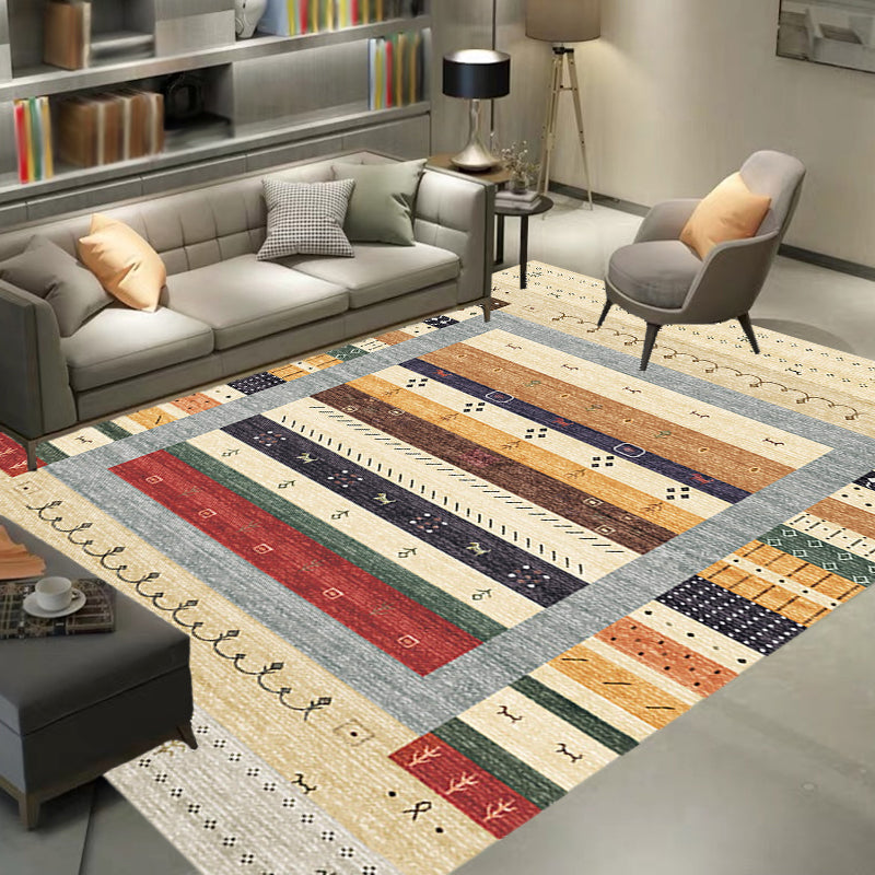 Avtoit | Bohemian striped patterned rug with flowers Multicolored Polyester rug Machine washable non-slip back rug for living room