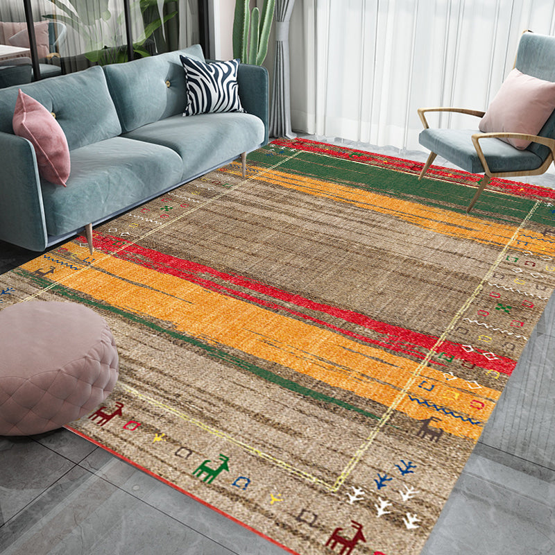 Avtoit | Bohemian striped patterned rug with flowers Multicolored Polyester rug Machine washable non-slip back rug for living room