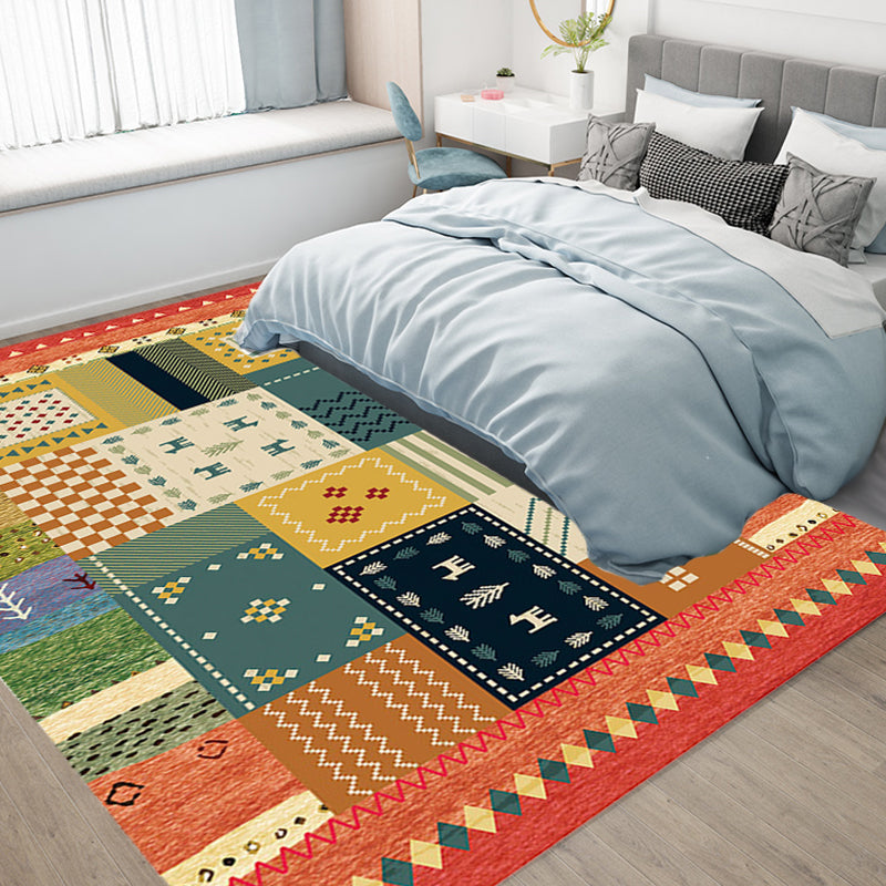 Avtoit | Bohemian striped patterned rug with flowers Multicolored Polyester rug Machine washable non-slip back rug for living room
