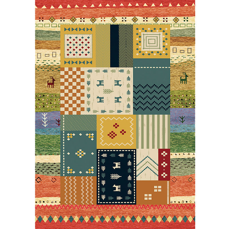 Avtoit | Bohemian striped patterned rug with flowers Multicolored Polyester rug Machine washable non-slip back rug for living room