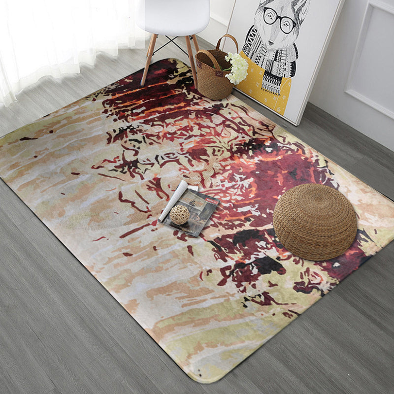 Avtoit | Unique abstract rug Red Shabby Chic rug Polyester machine washable non-slip flooring for the living room