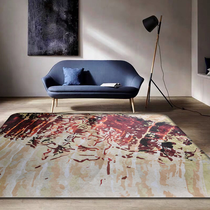 Avtoit | Unique abstract rug Red Shabby Chic rug Polyester machine washable non-slip flooring for the living room