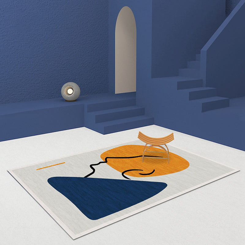 Avtoit | Modernist Color Block Carpet Blue and Yellow Polyester Carpet Non-Slip Back Washable Pet-Friendly Rug for Home